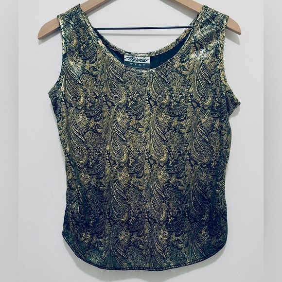 Marnie West Tops - Marnie West Vintage 90’s Lamé Gold & Black Paisley Print Women’s Medium Top